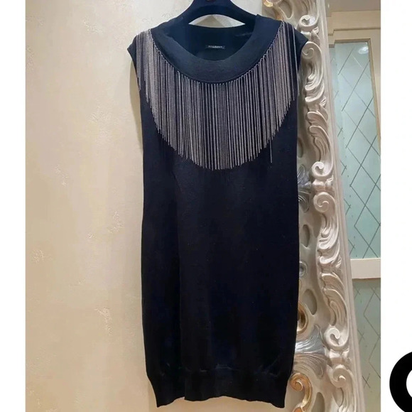 BALMAIN Wool Silver Metal Chain Fringe Embellished Tunic Dress 44 or medium - Picture 4 of 8